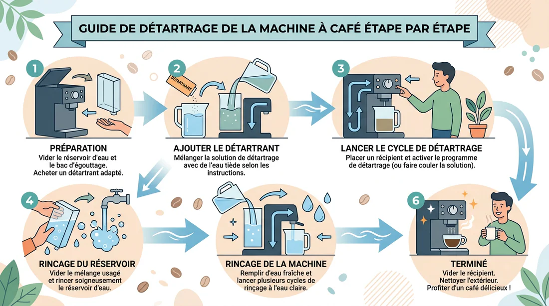 Infographie explicative du détartrage d'une machine à café