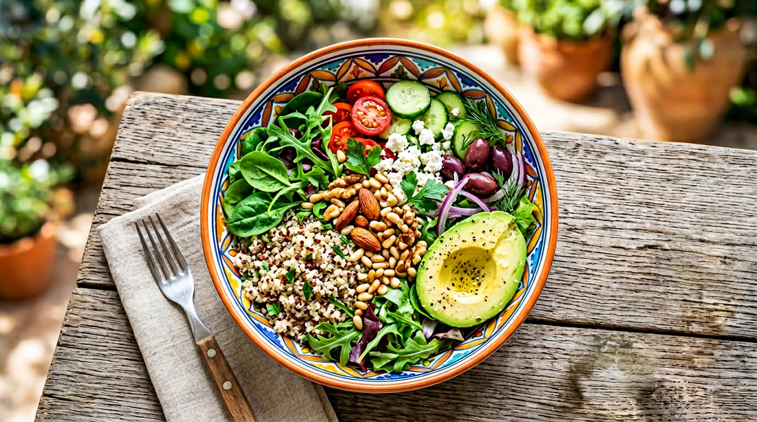 Exemple de plat sain composé d'épinards et de légumes pour femme enceinte