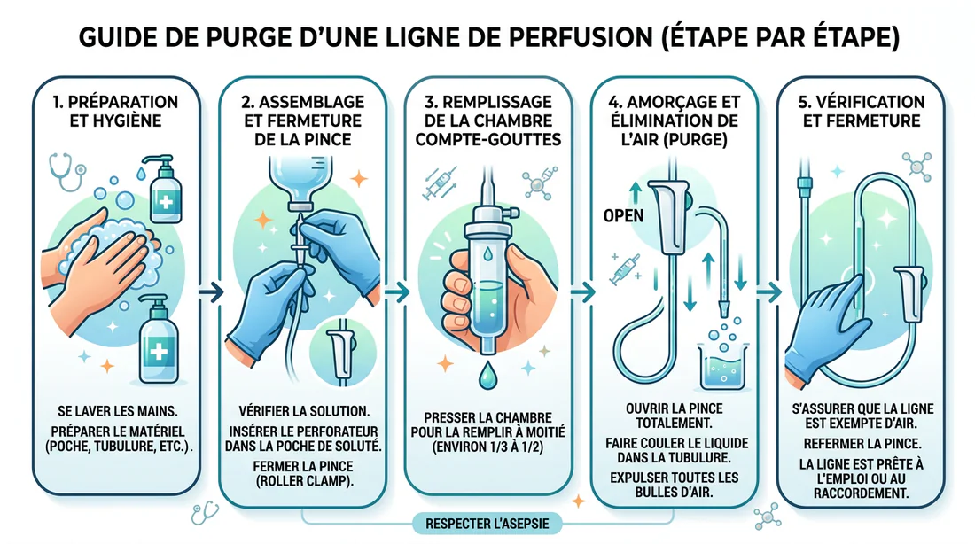 Infirmier connectant une poche de perfusion en milieu hospitalier