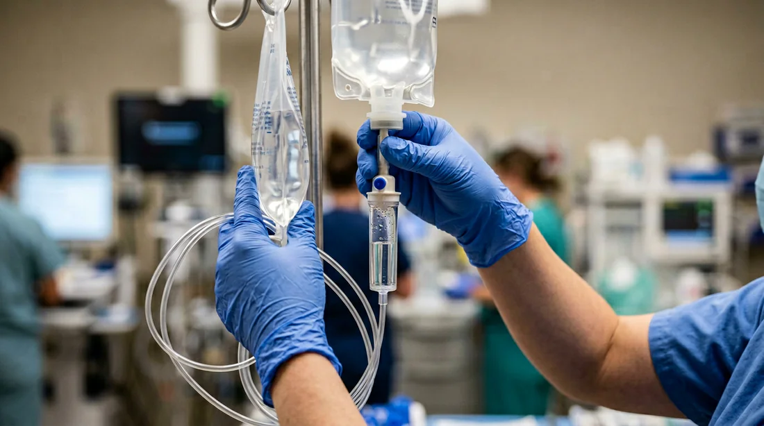 Schéma explicatif des étapes de purge d'une ligne de perfusion