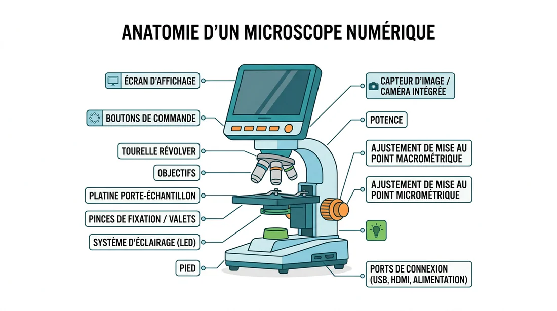Schéma explicatif des composants d'un microscope numérique