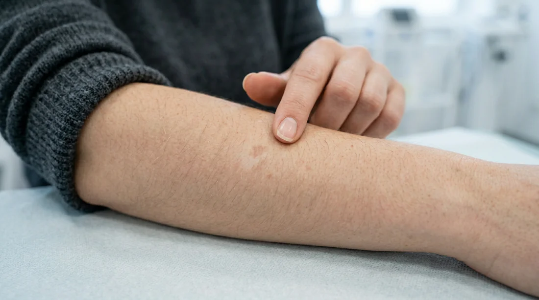 Schéma explicatif des stades d'évolution d'une tache cutanée