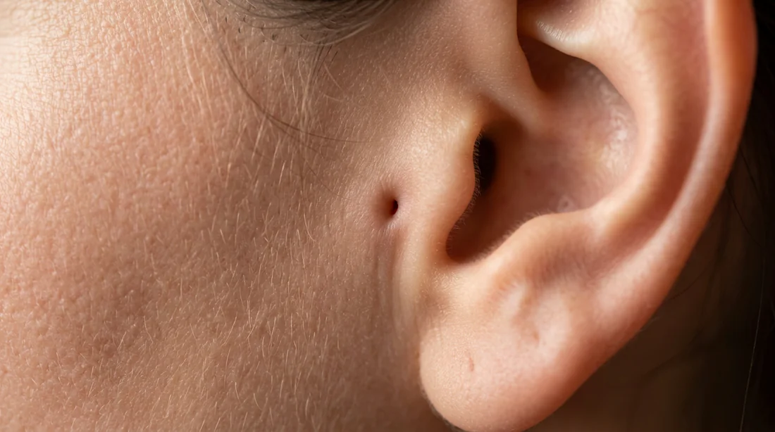 Photo détaillée d'une fossette préauriculaire saine