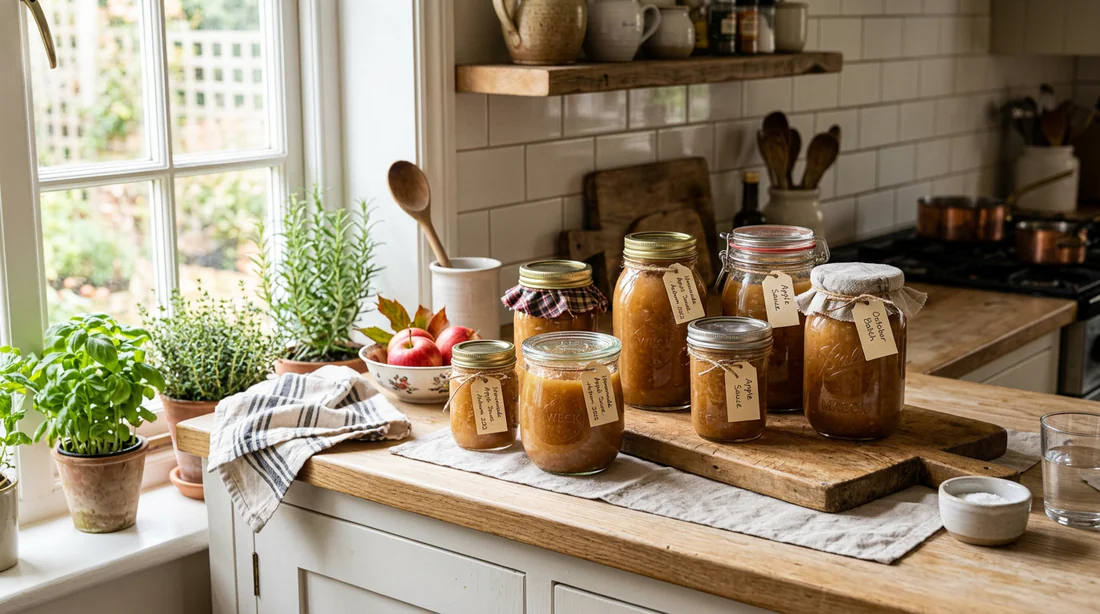 Stockage de bocaux de compote de pommes