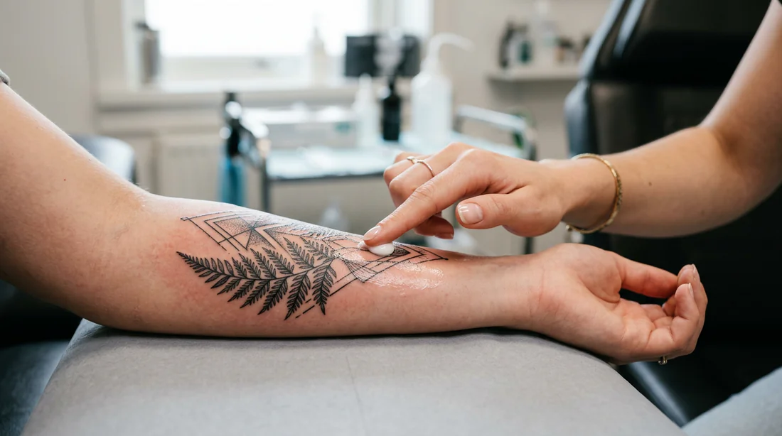 Application de crème hydratante sur un nouveau tatouage