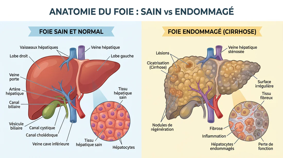 Comparaison entre un foie sain et un foie endommagé par l'alcool