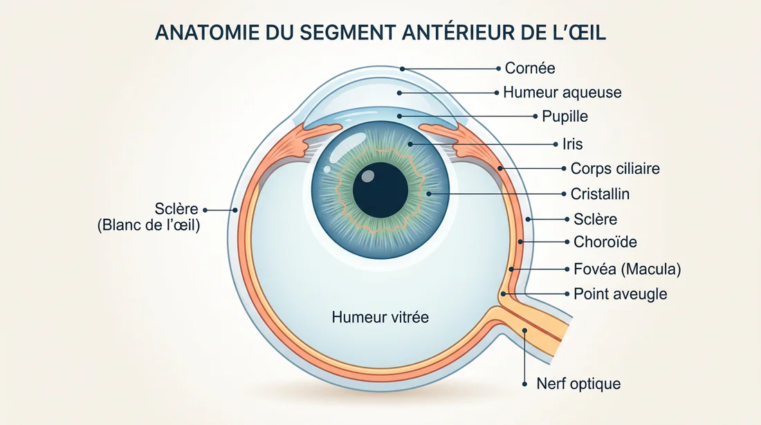 Schéma anatomique simplifié de l'œil humain