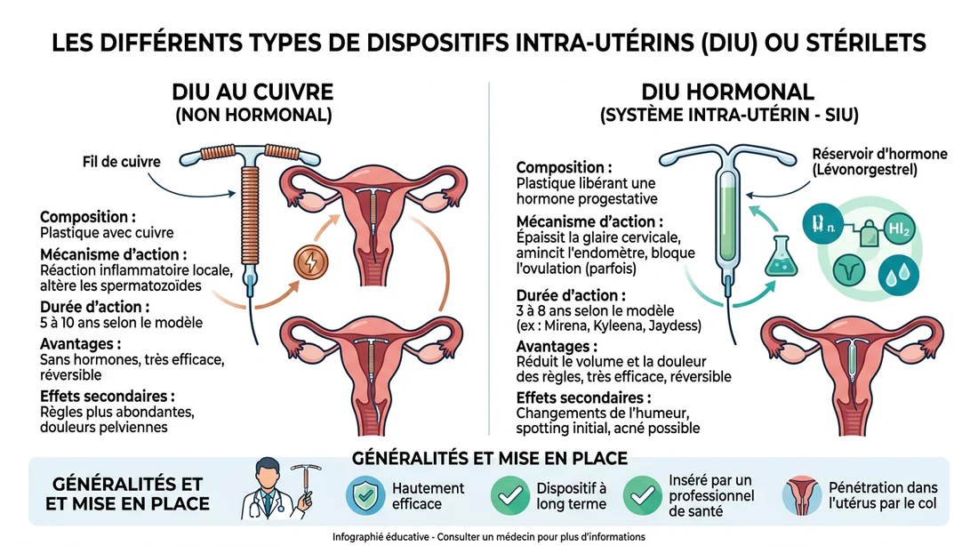 Schéma explicatif des différents types de stérilets contraceptifs