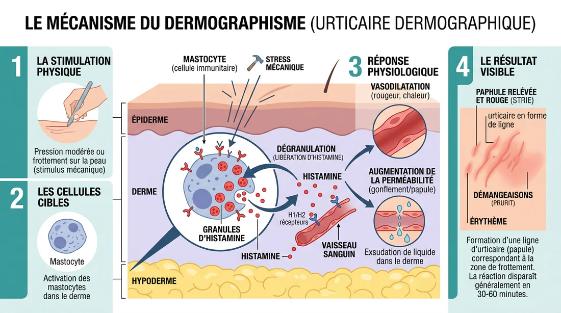 Infographie explicative du mécanisme de dermographisme