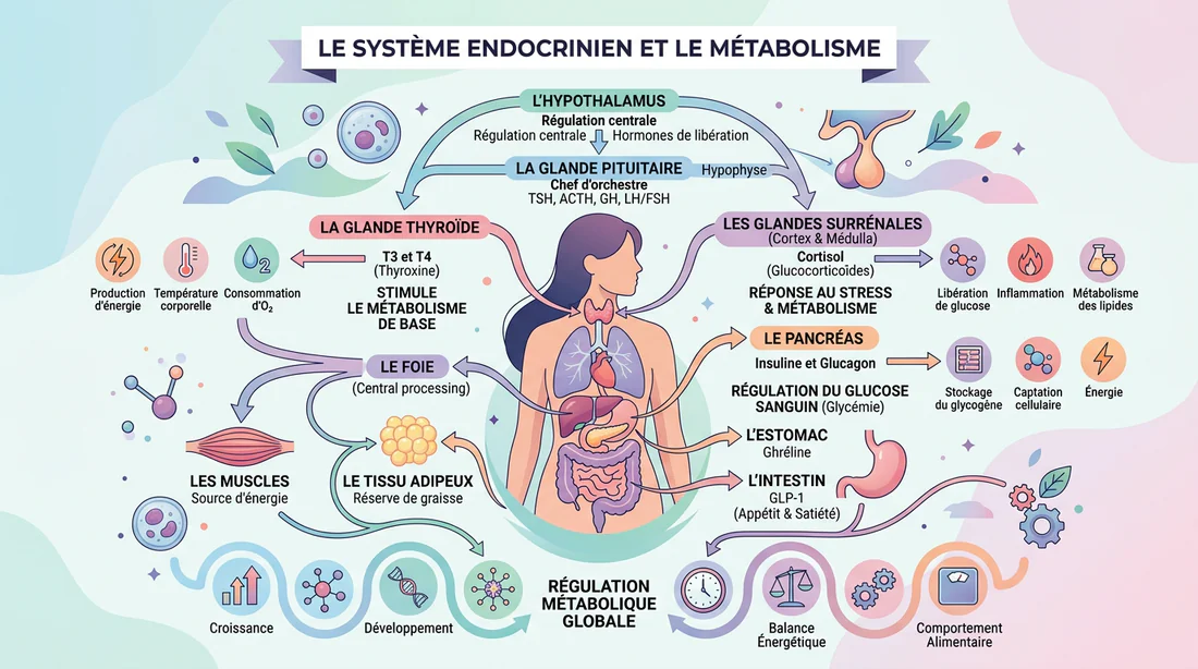 Schéma explicatif des hormones et du métabolisme féminin