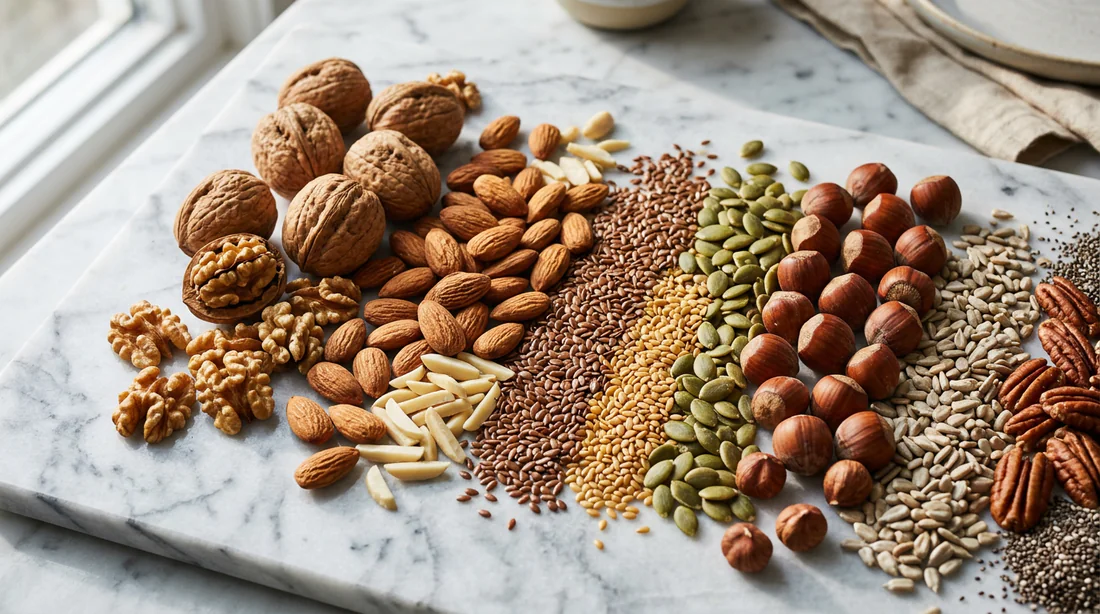 Graines et noix riches en nutriments pour la peau
