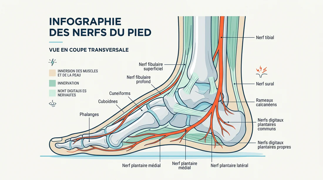 Schéma anatomique des nerfs du pied humain