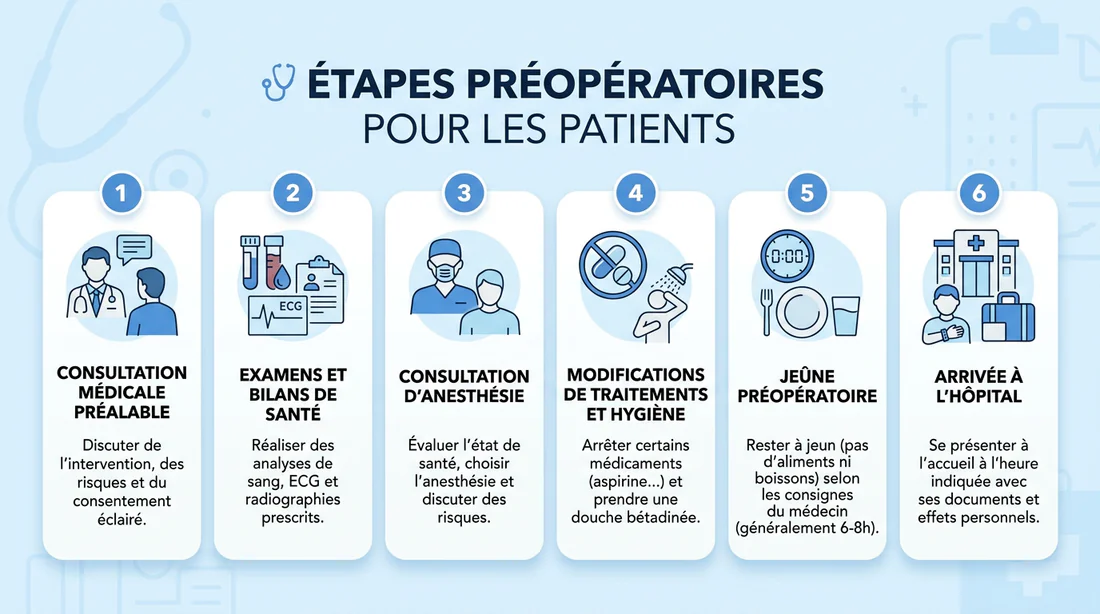 Infographie des étapes de préparation à une opération