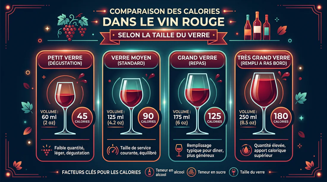 Schéma comparatif des calories selon la taille du verre de vin