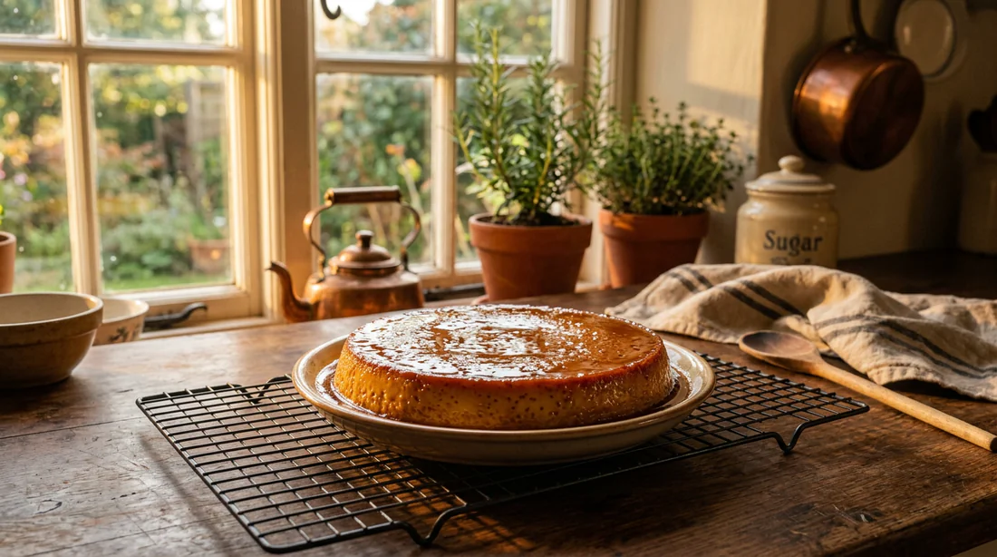 Flan pâtissier sortant du four