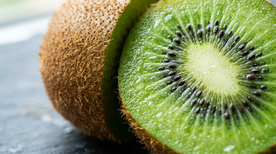 Gros plan sur la texture d'un kiwi frais