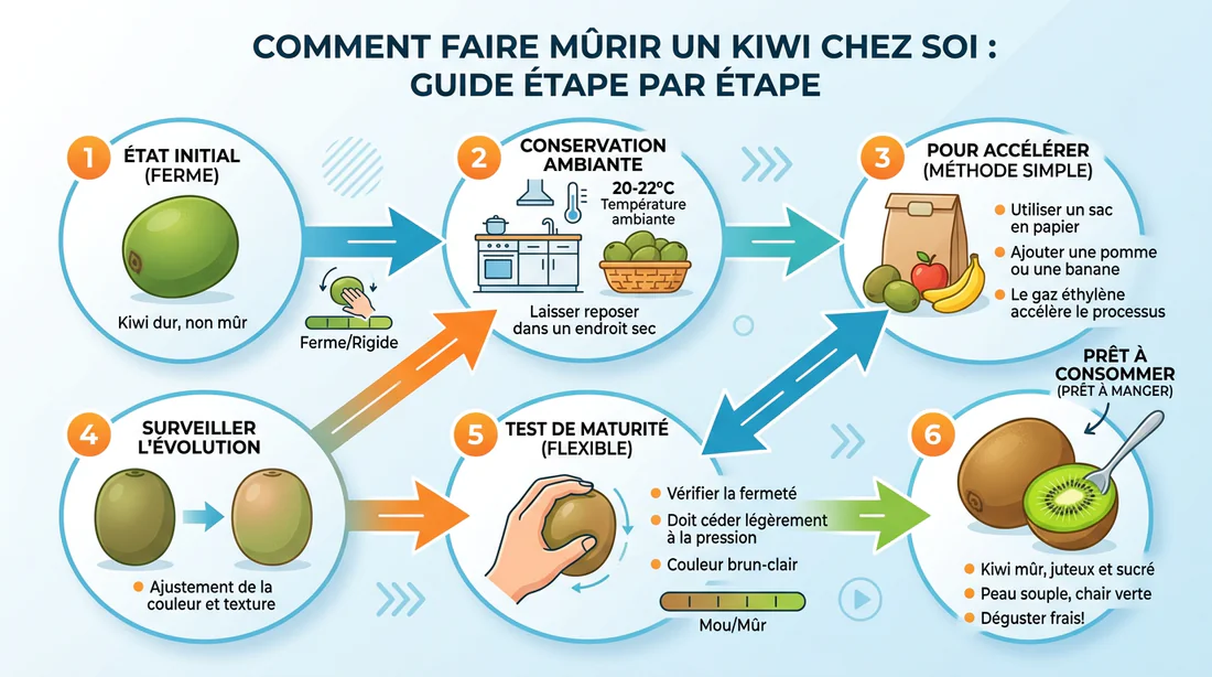 Infographie montrant les étapes de maturation d'un kiwi