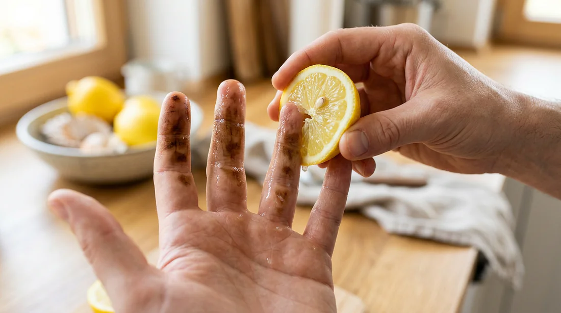 Utilisation du citron pour enlever les taches de brou sur les doigts