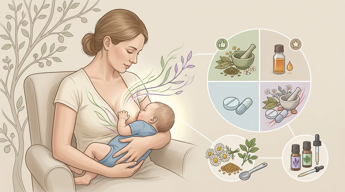 Illustration éducative sur l'utilisation des plantes pendant l'allaitement