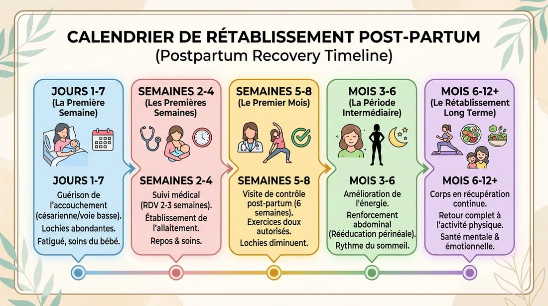 Schéma des étapes de la récupération post-partum