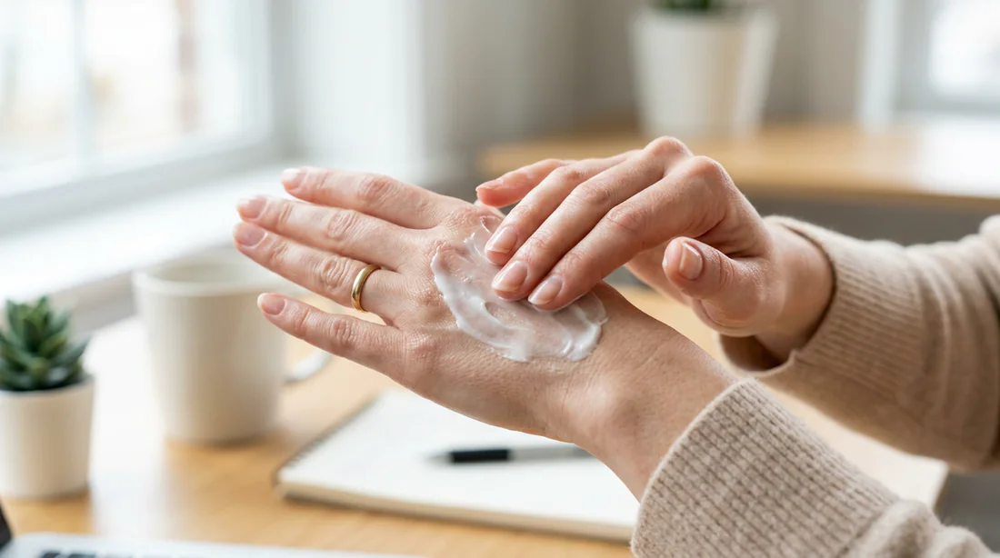 Application d'une crème hydratante sur un doigt calleux