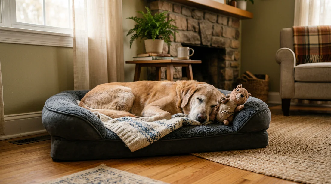 Espace de repos confortable pour un chien âgé à la maison