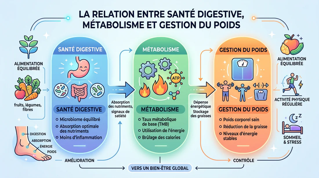 Infographie sur le lien entre santé digestive et poids