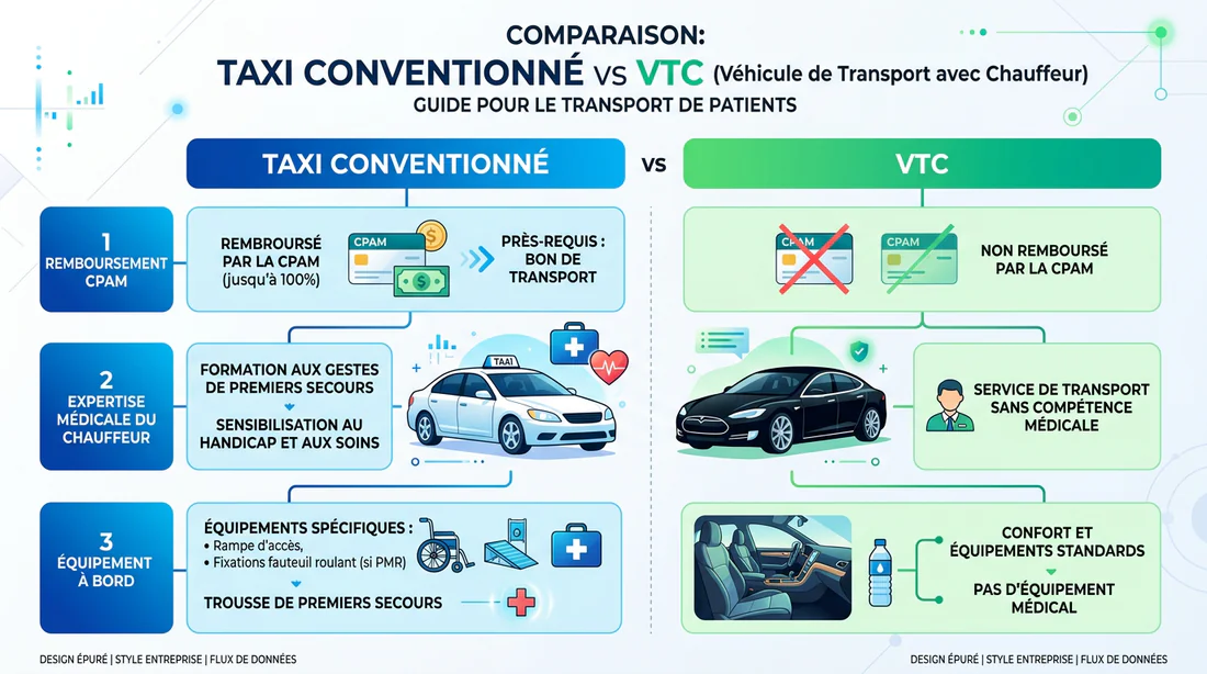 Infographie comparative des avantages du taxi conventionné par rapport aux VTC