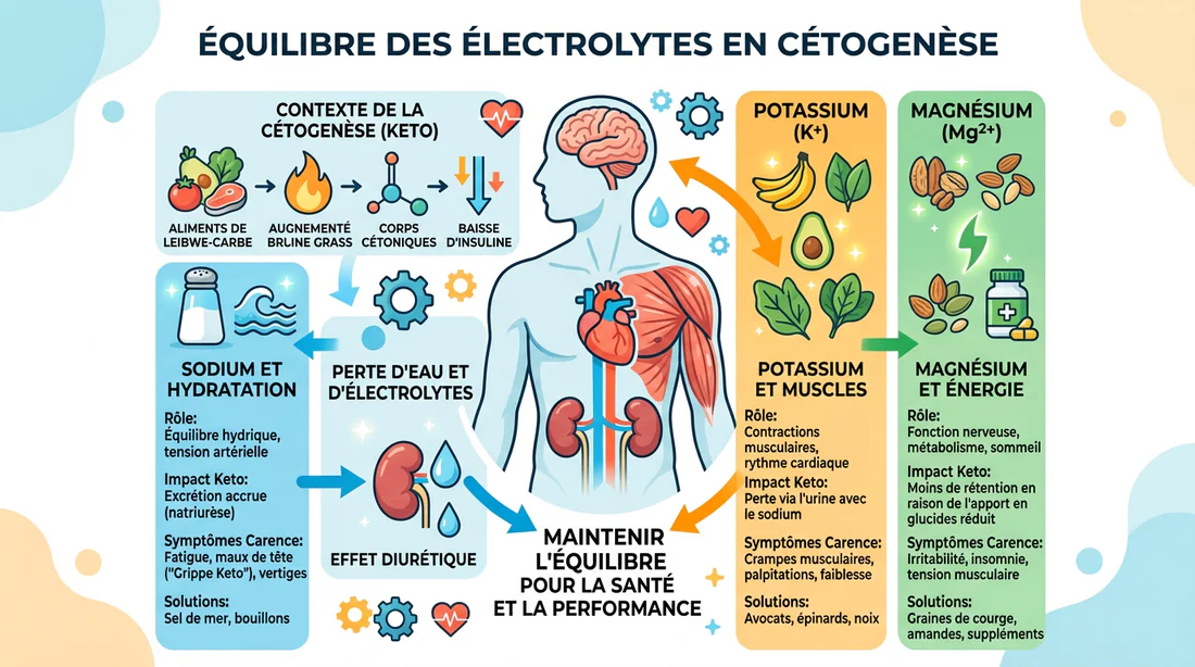 Schéma explicatif des besoins en magnésium, potassium et sodium en alimentation cétogène