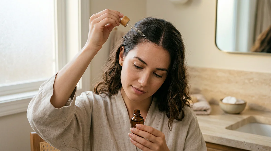 Application du sérum sur le cuir chevelu avec la pipette