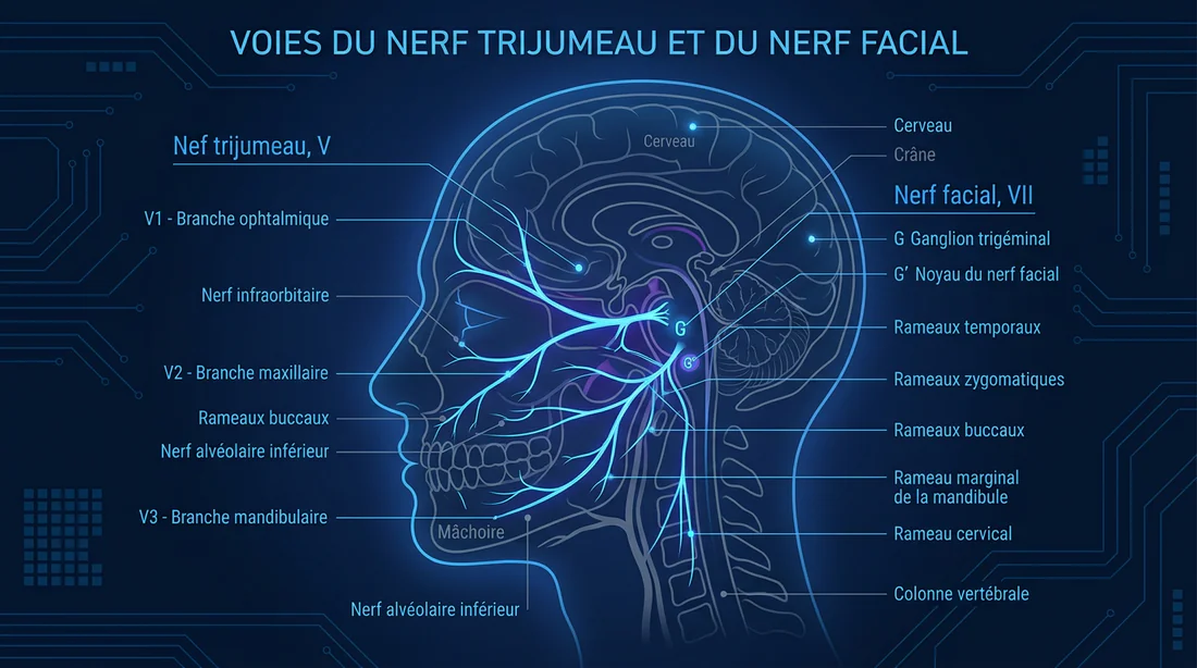 Anatomie du nerf trijumeau et de la sensibilité de la joue