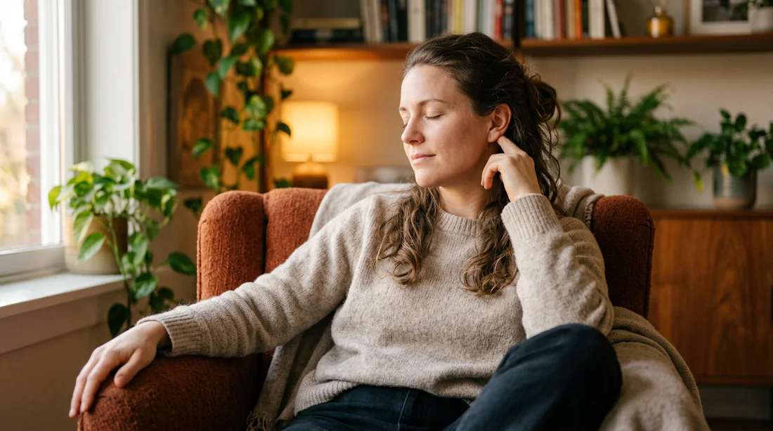 Personne détendue profitant des bienfaits du massage de la zone auriculaire