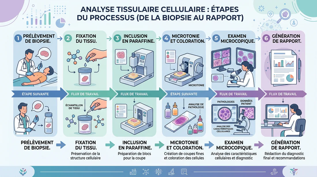 Infographie explicative des étapes de l'analyse anatomopathologique