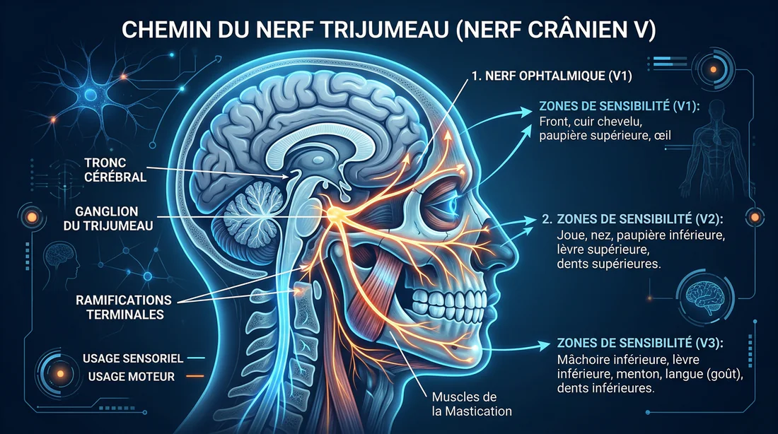 Schéma de l anatomie du nerf trijumeau et des nerfs du visage