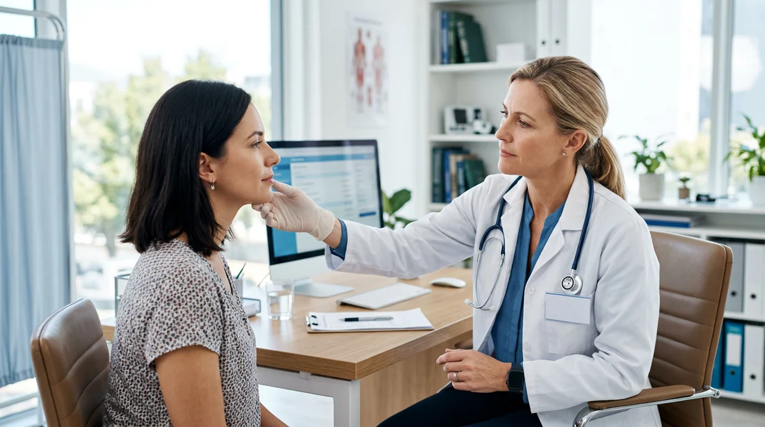 Consultation médicale avec un médecin spécialiste examinant le visage d un patient