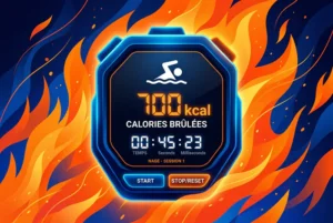 Vignette affichant 700 kcal avec un chronomètre et une flamme de brûleur de calories