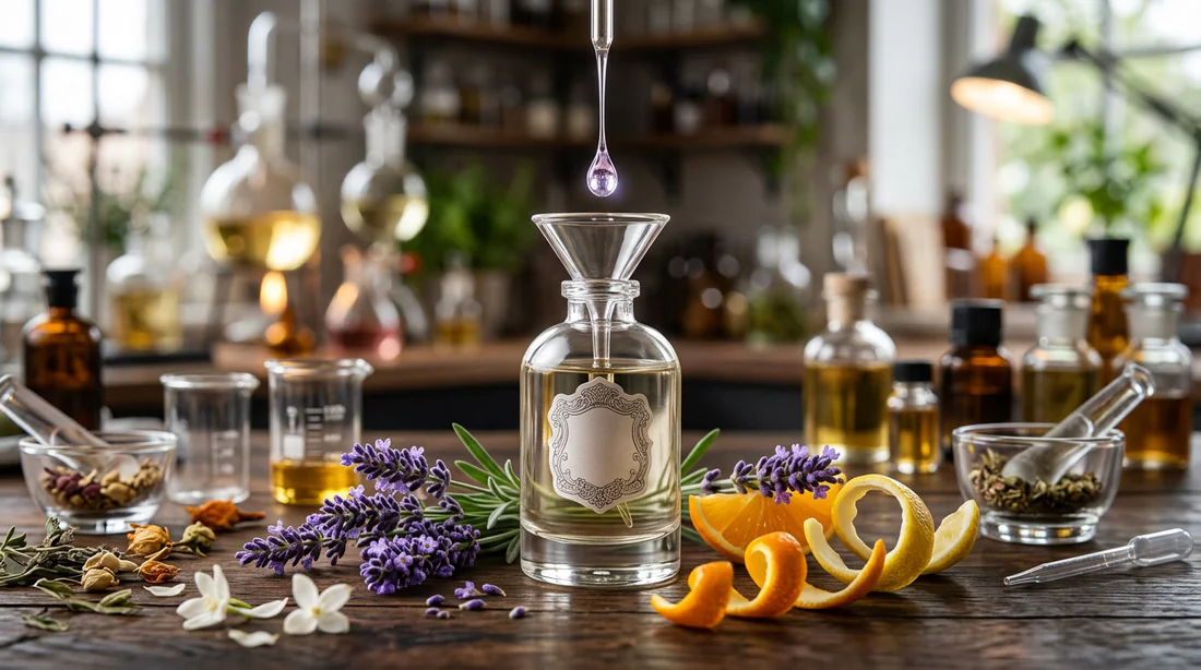Ingrédients naturels et flacon d'équivalence de parfum La Maison des Essences